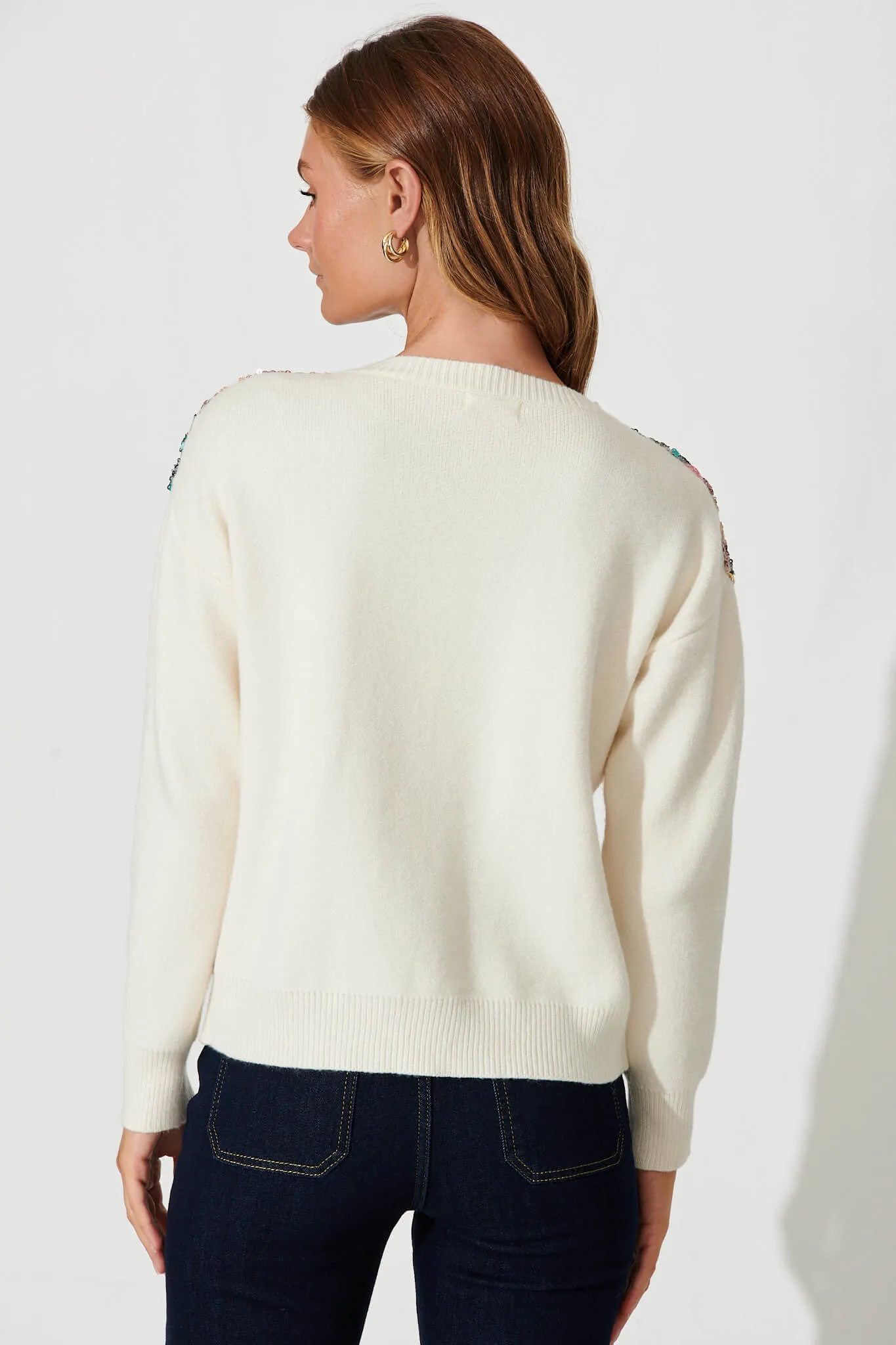 Quattro Knit In Cream Multi Sequin Wool Blend