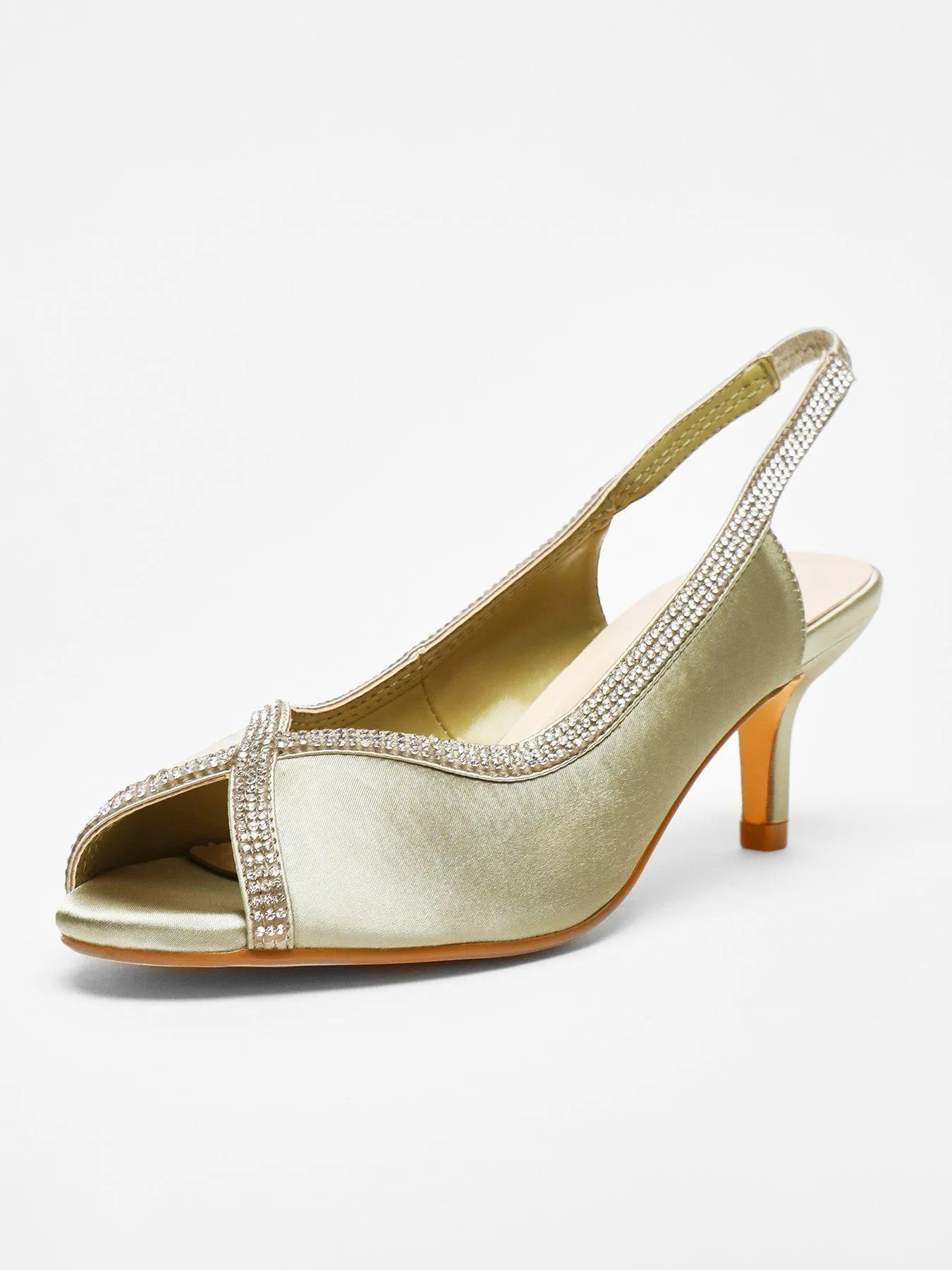 Quiz Sage Satin Diamante Low Heeled Slingback Heels