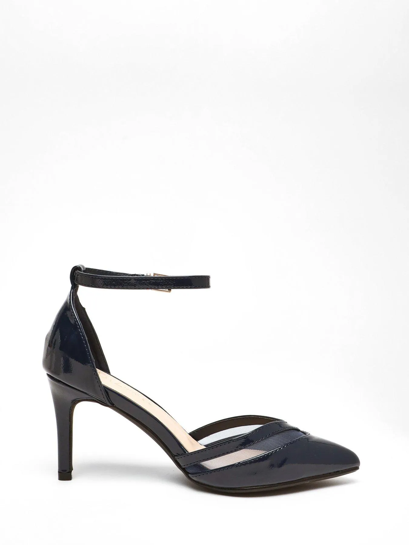 Quiz Wide Fit Navy Patent Faux Leather Mesh Court Heels