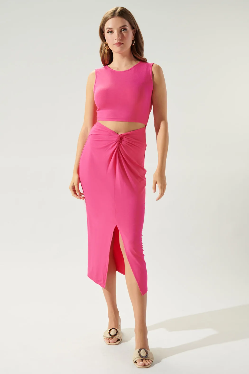 Raya Cut Out Twist Front Jersey Knit Dress