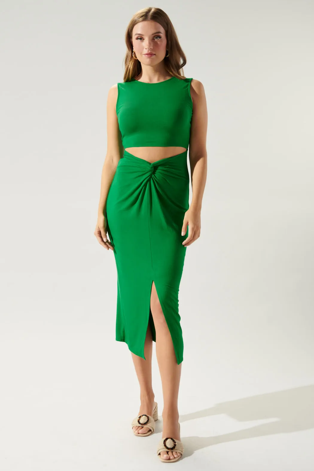 Raya Cut Out Twist Front Jersey Knit Dress