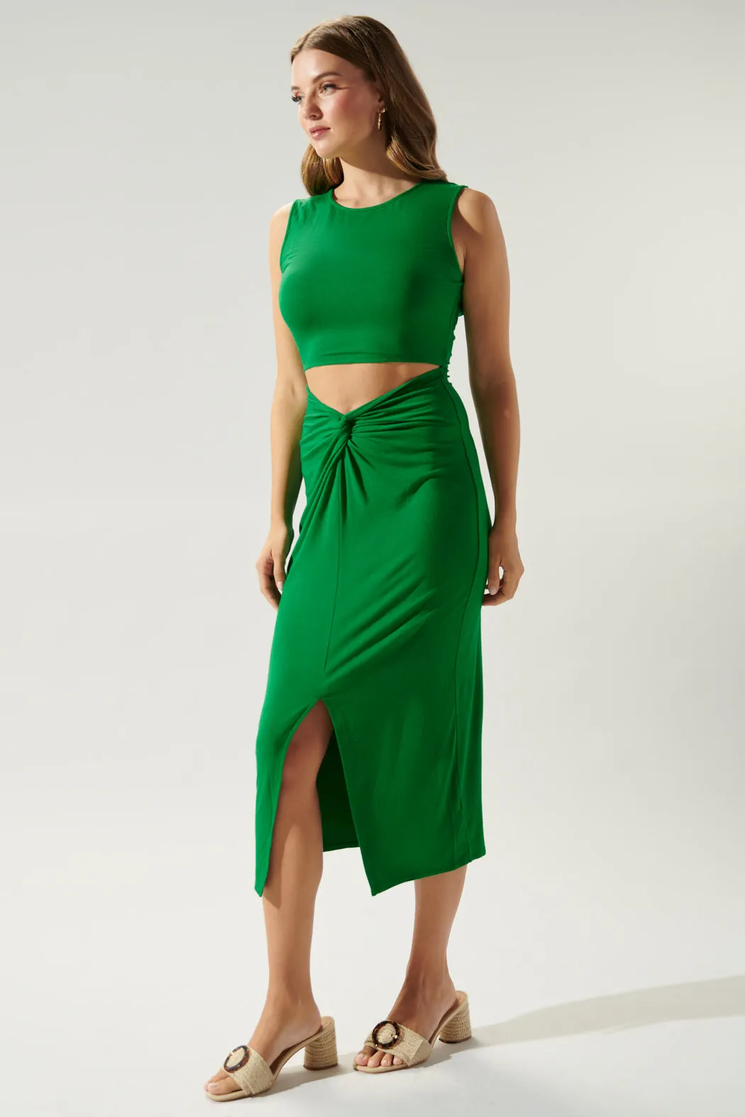 Raya Cut Out Twist Front Jersey Knit Dress