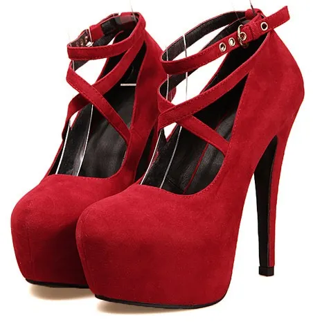 Red Suede Mary Jane Stilettos