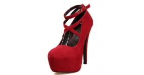 Red Suede Mary Jane Stilettos