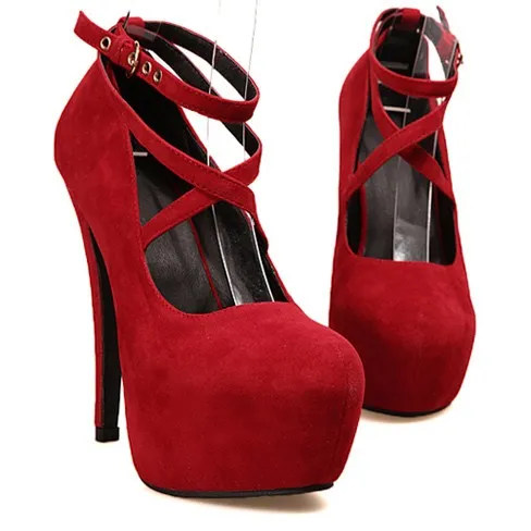 Red Suede Mary Jane Stilettos