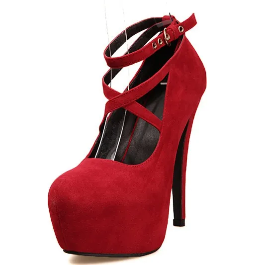 Red Suede Mary Jane Stilettos