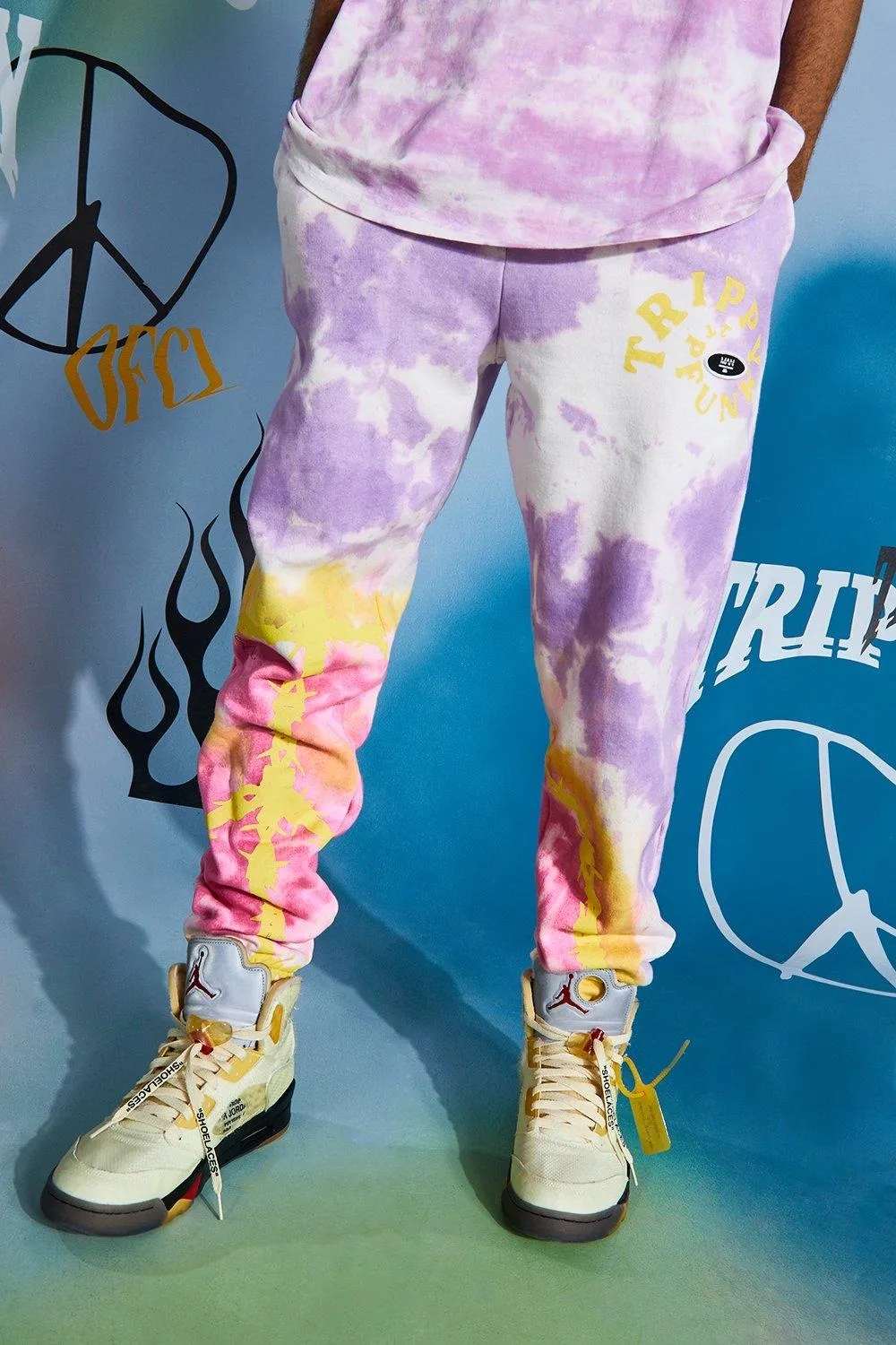 Regular Peace Graphic Tie Dye Joggers | boohooMAN UK