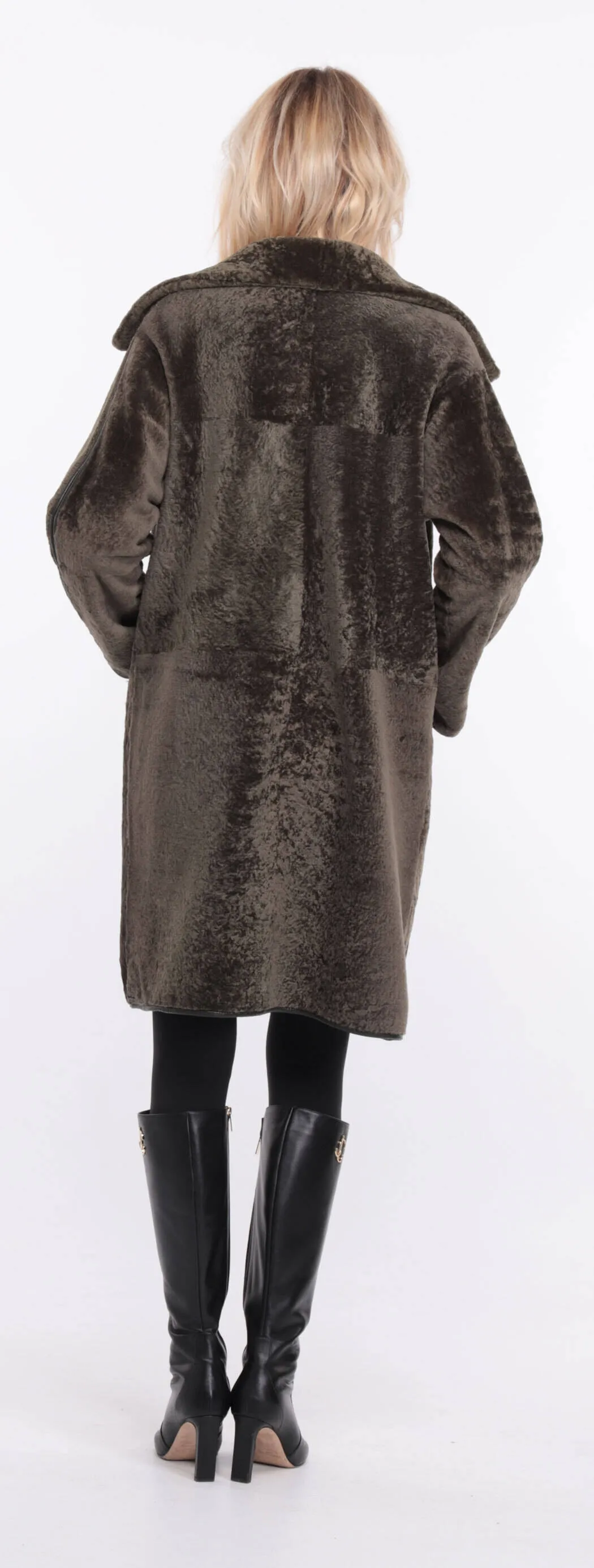 Reversible women's sheepskin coat in khaki