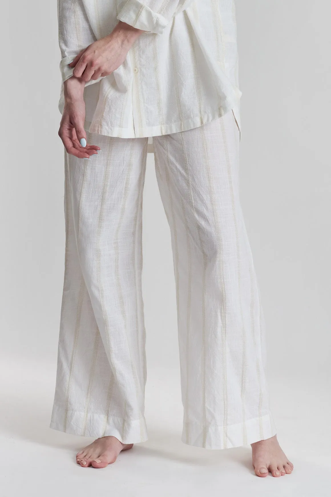 Robinia striped woven-cotton wide leg trousers - Summer Sand- Beige