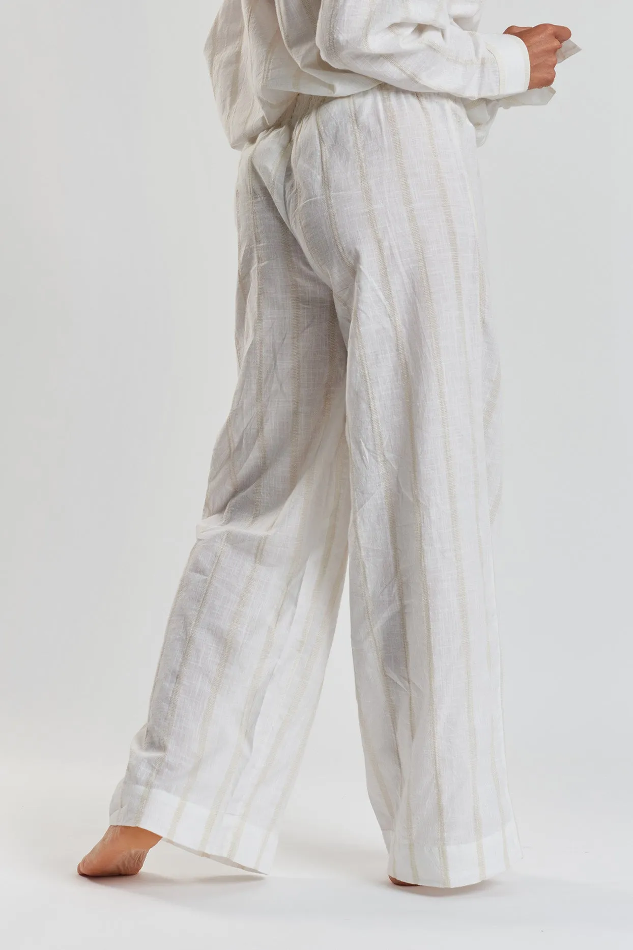 Robinia striped woven-cotton wide leg trousers - Summer Sand- Beige