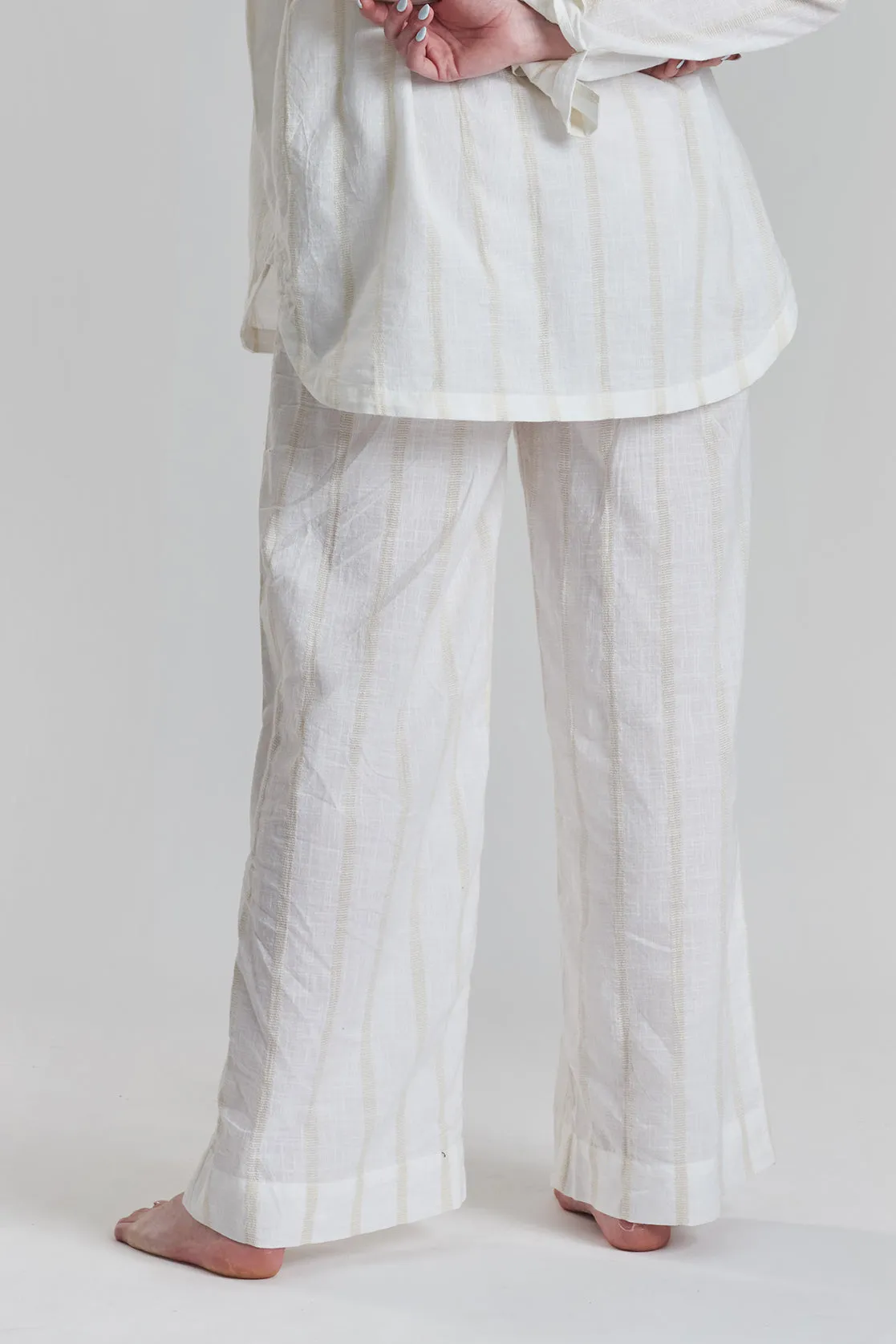 Robinia striped woven-cotton wide leg trousers - Summer Sand- Beige