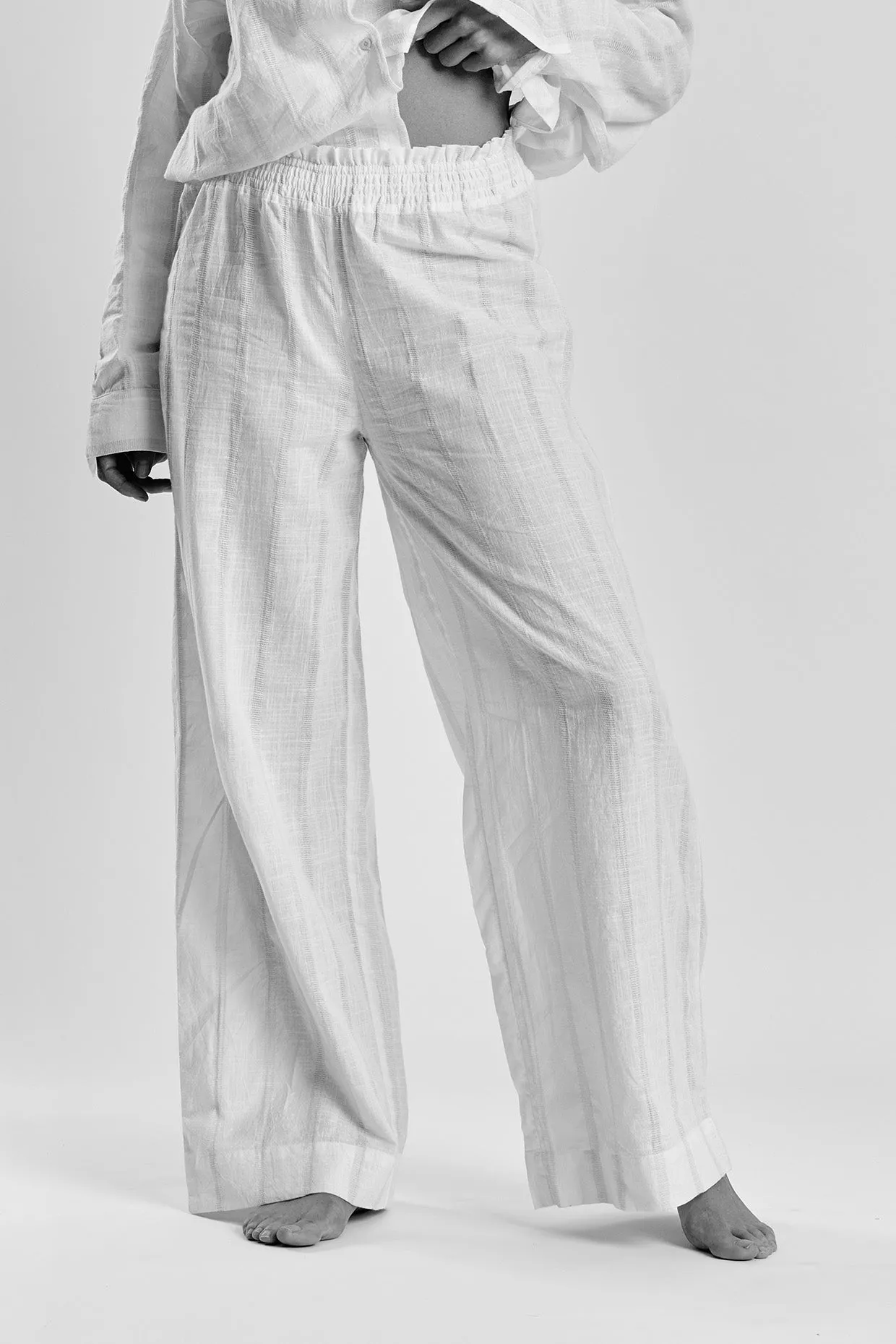 Robinia striped woven-cotton wide leg trousers - Summer Sand- Beige