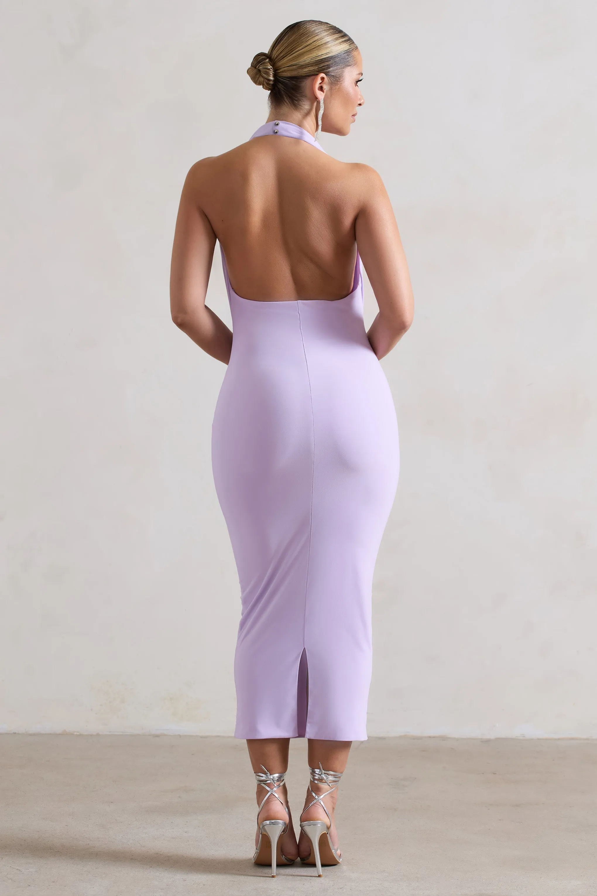 Lilac Cowl-Neck Midi Dress for Women - Roulette