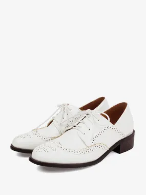 Round Toe Puppy Heel PU Oxfords