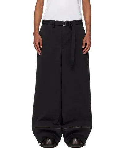 Sacai Black Belted Faux-Suede Trousers