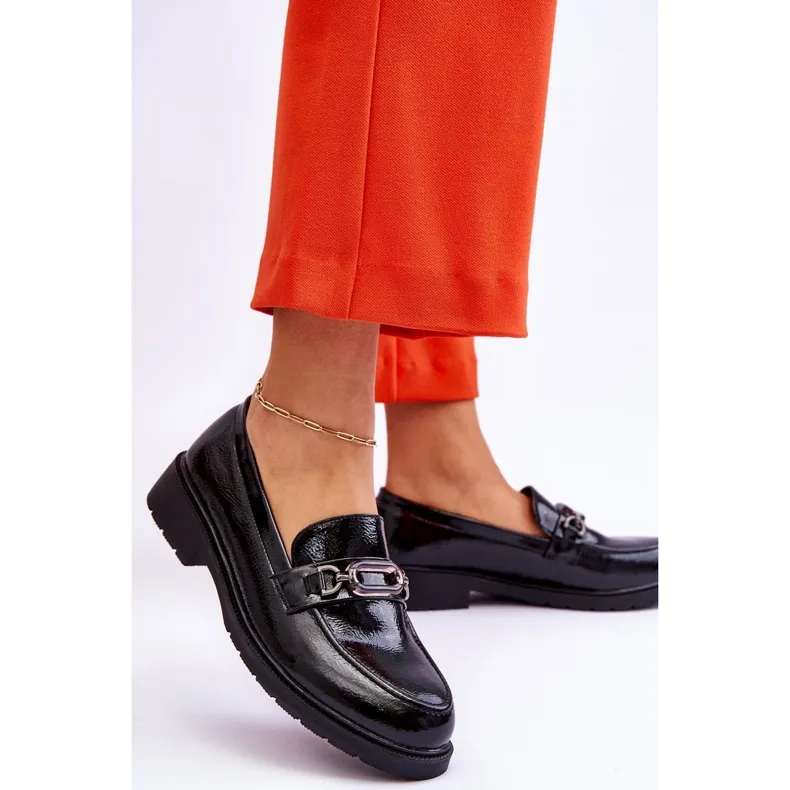 Lacquered Moccasins Loafers Black Maura Decoration