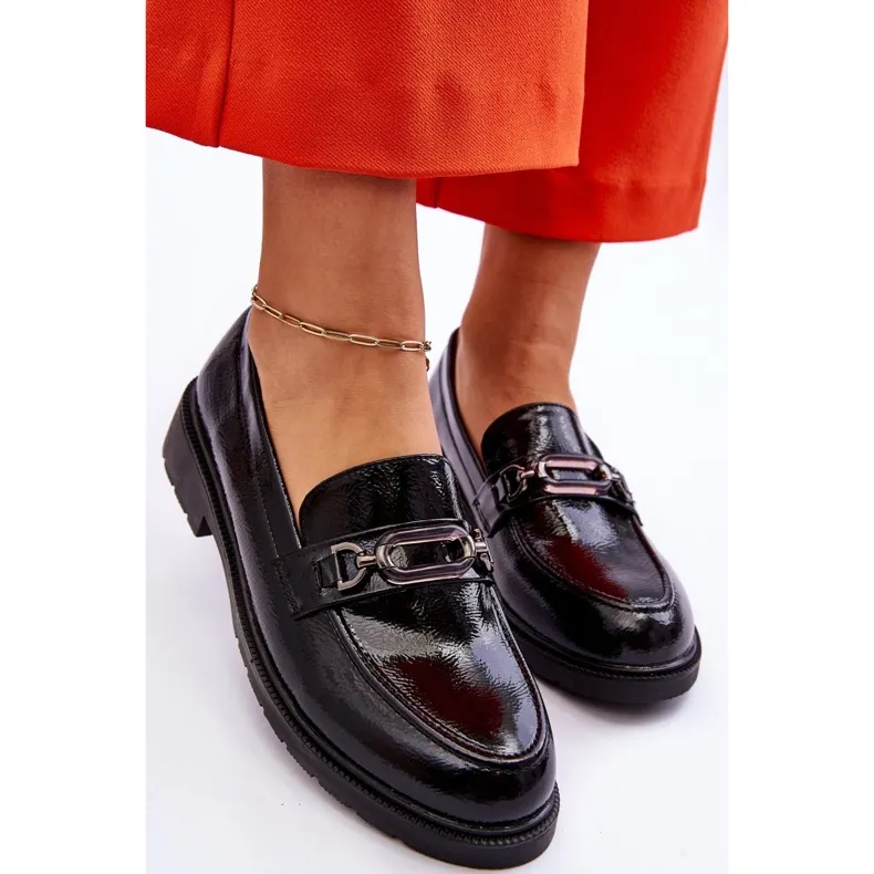 Lacquered Moccasins Loafers Black Maura Decoration