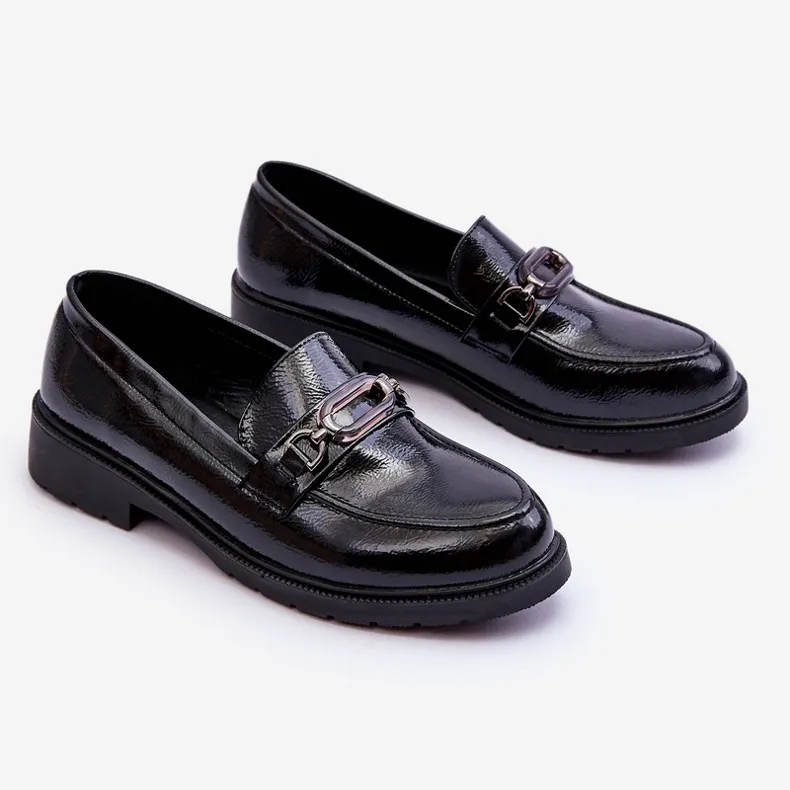 Lacquered Moccasins Loafers Black Maura Decoration