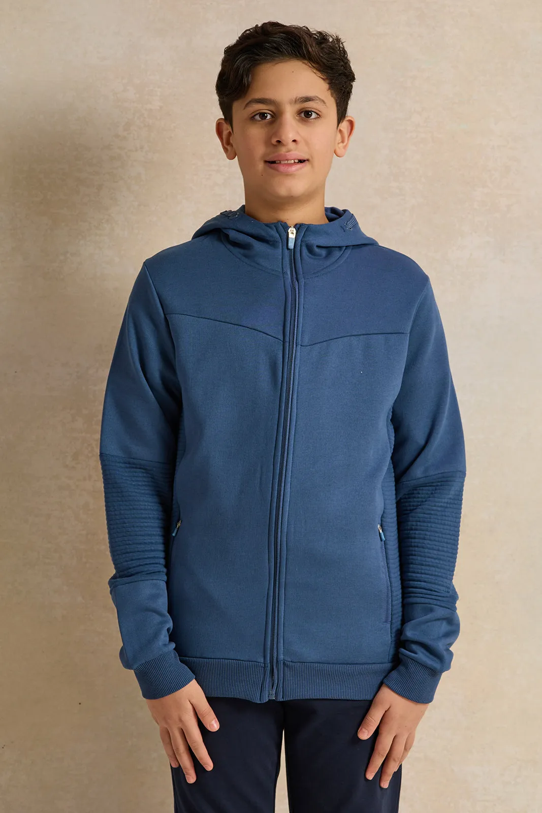 Senior Boys Blue Zipthru Hooded Sweatshirt