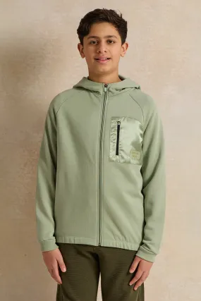 Senior Boys Green Zipthru Hooded Sweatshirt