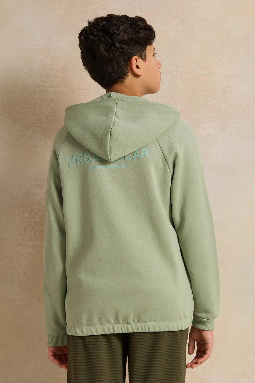 Senior Boys Green Zipthru Hooded Sweatshirt