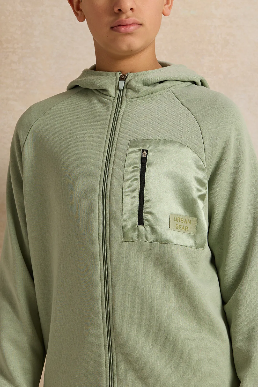 Senior Boys Green Zipthru Hooded Sweatshirt