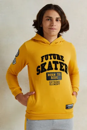 Senior Boys Mustard Printed Hooded Sweatshirt