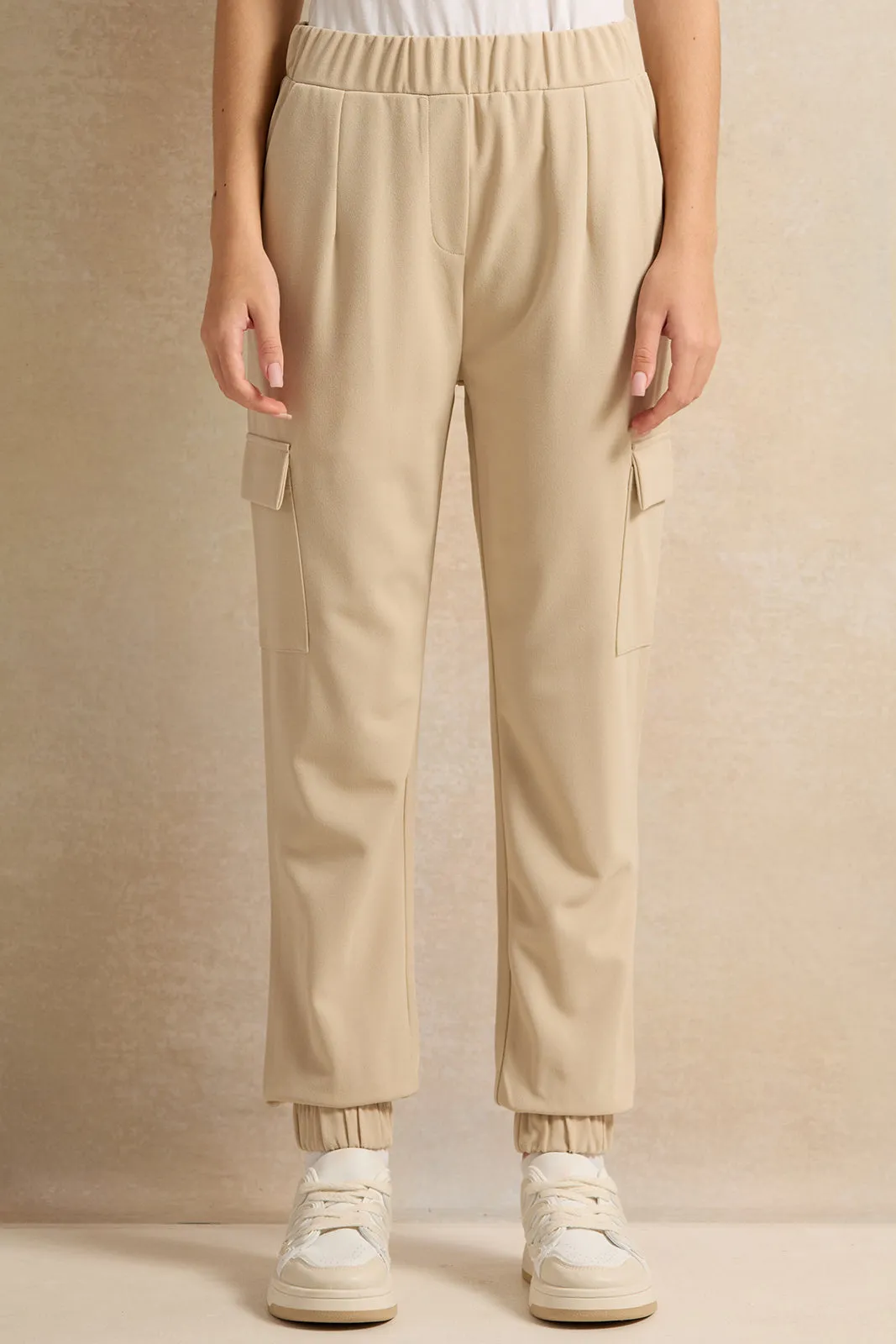 Senior Girls Beige Cargo Trousers