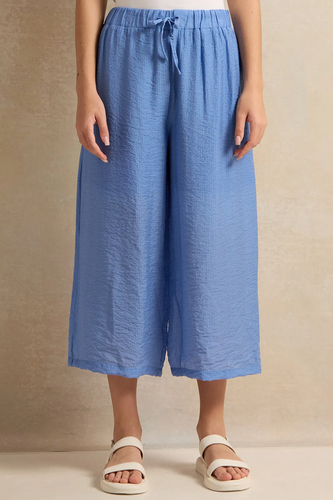 Senior Girls Blue Jacquard Wide Leg Trousers