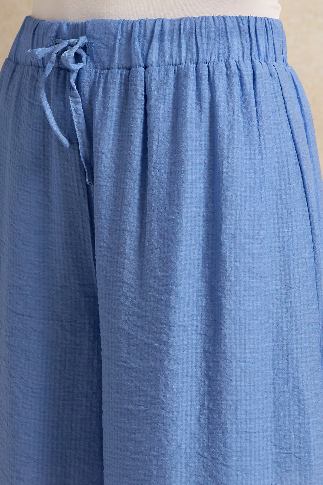 Senior Girls Blue Jacquard Wide Leg Trousers