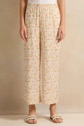 Senior Girls Cream Wide Leg Printed Trousers