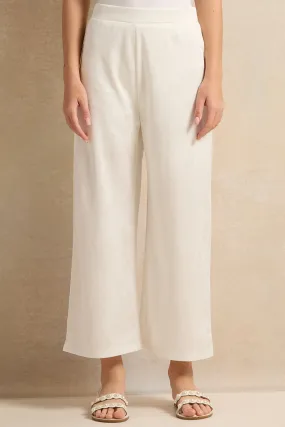 Senior Girls White Jacquard Wide Leg Trousers