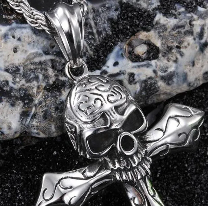 Skull Cross Pendant Necklace Goth Punk Style