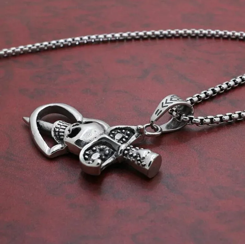 Skull Cross Pendant Necklace Goth Punk Style