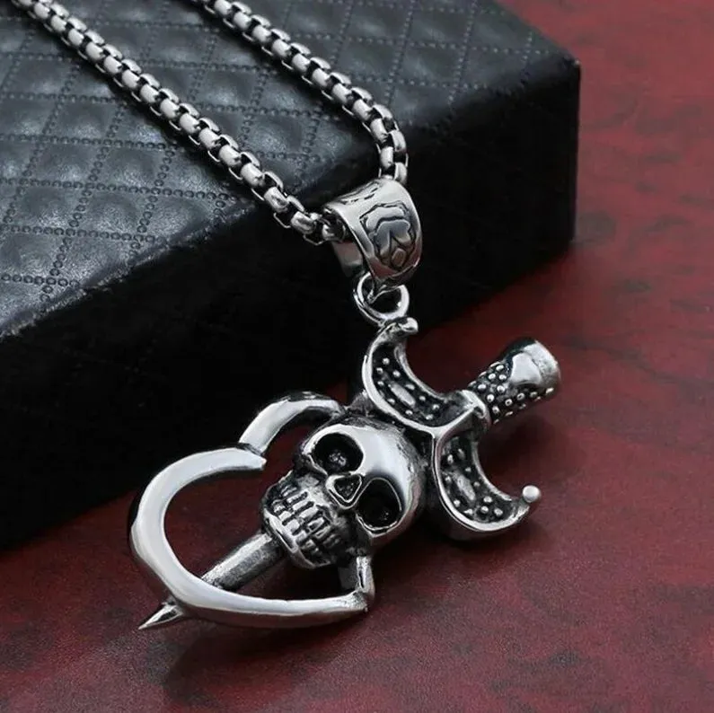 Skull Cross Pendant Necklace Goth Punk Style