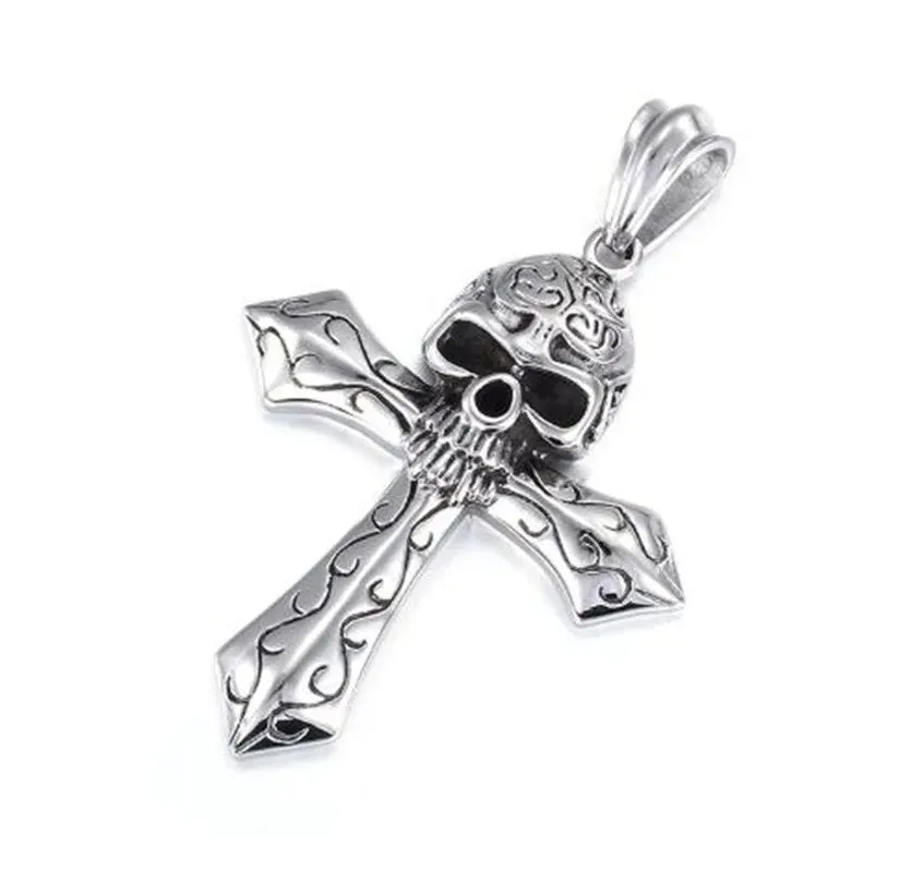 Skull Cross Pendant Necklace Goth Punk Style