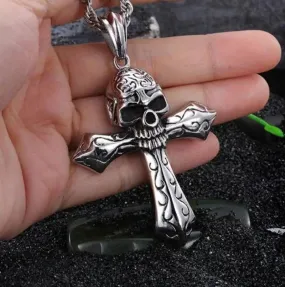 Skull Cross Pendant Necklace Goth Punk Style