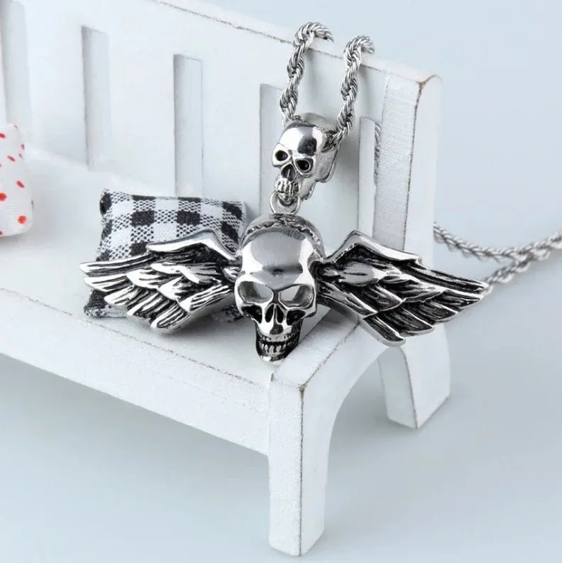 Skull Cross Pendant Necklace Goth Punk Style