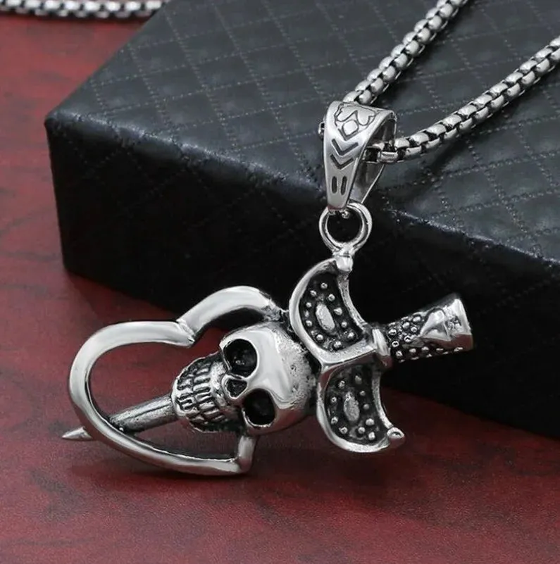 Skull Cross Pendant Necklace Goth Punk Style