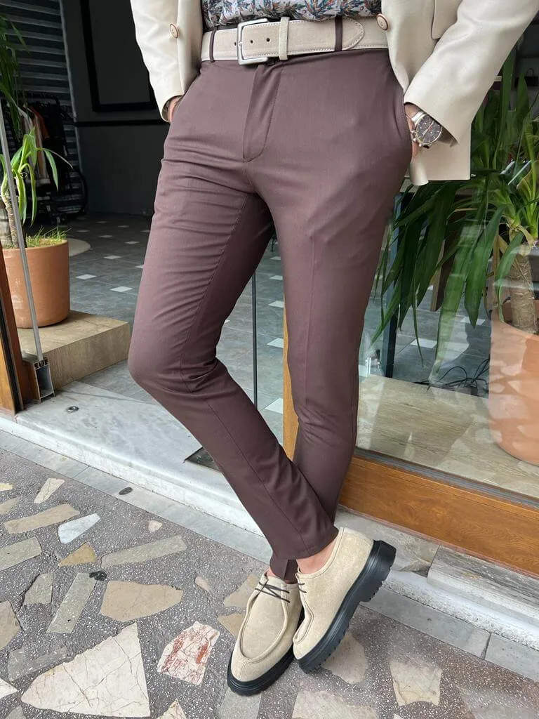 Slim Fit Brown Trousers