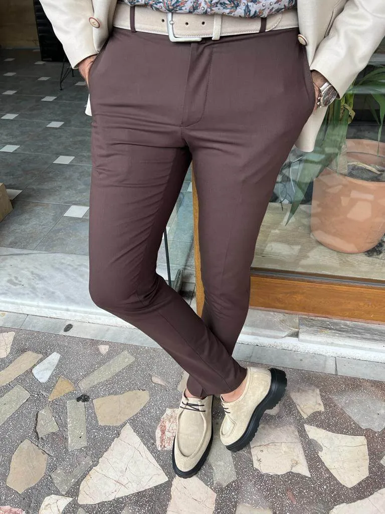 Slim Fit Brown Trousers