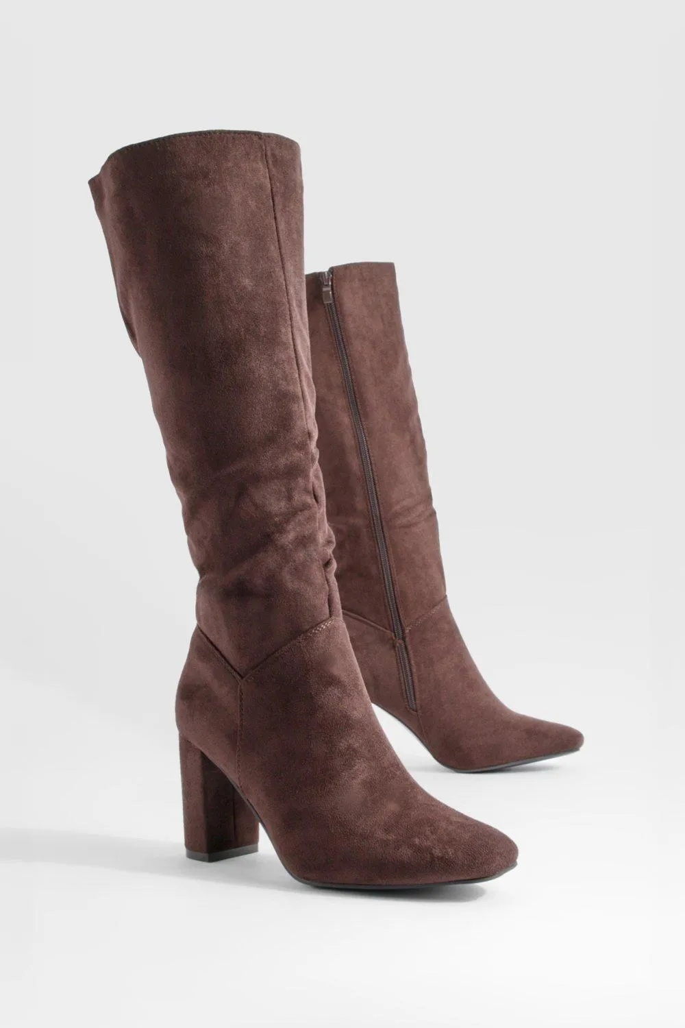 Slouchy Block Heel Knee High Boots