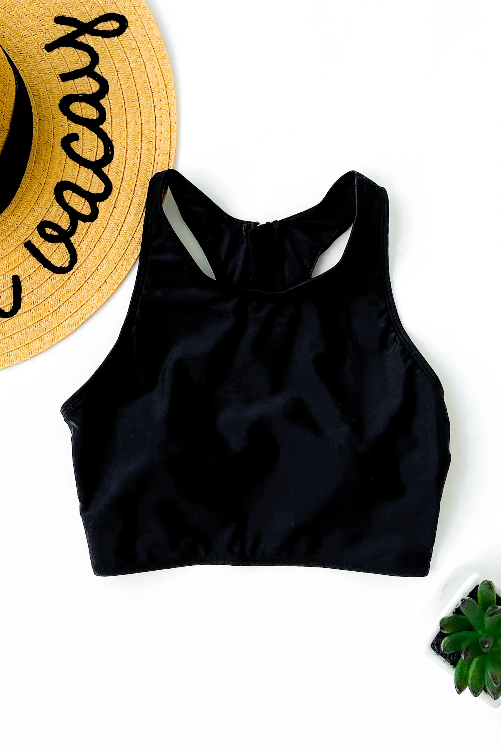 Solid Black Racerback Swim Top