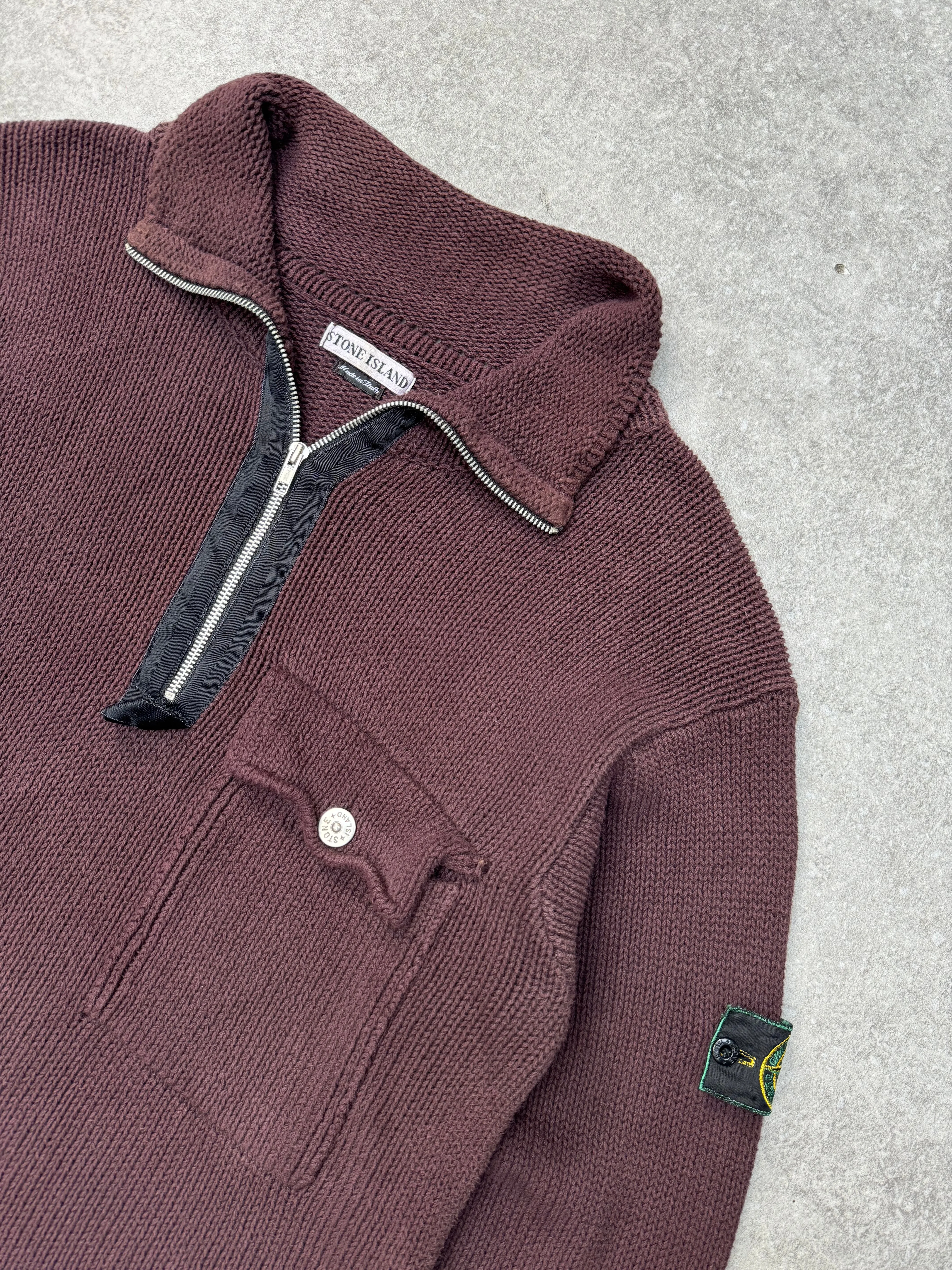 S/S 2000 Stone Island Half-Zip Chunky Cotton Knit Sweater