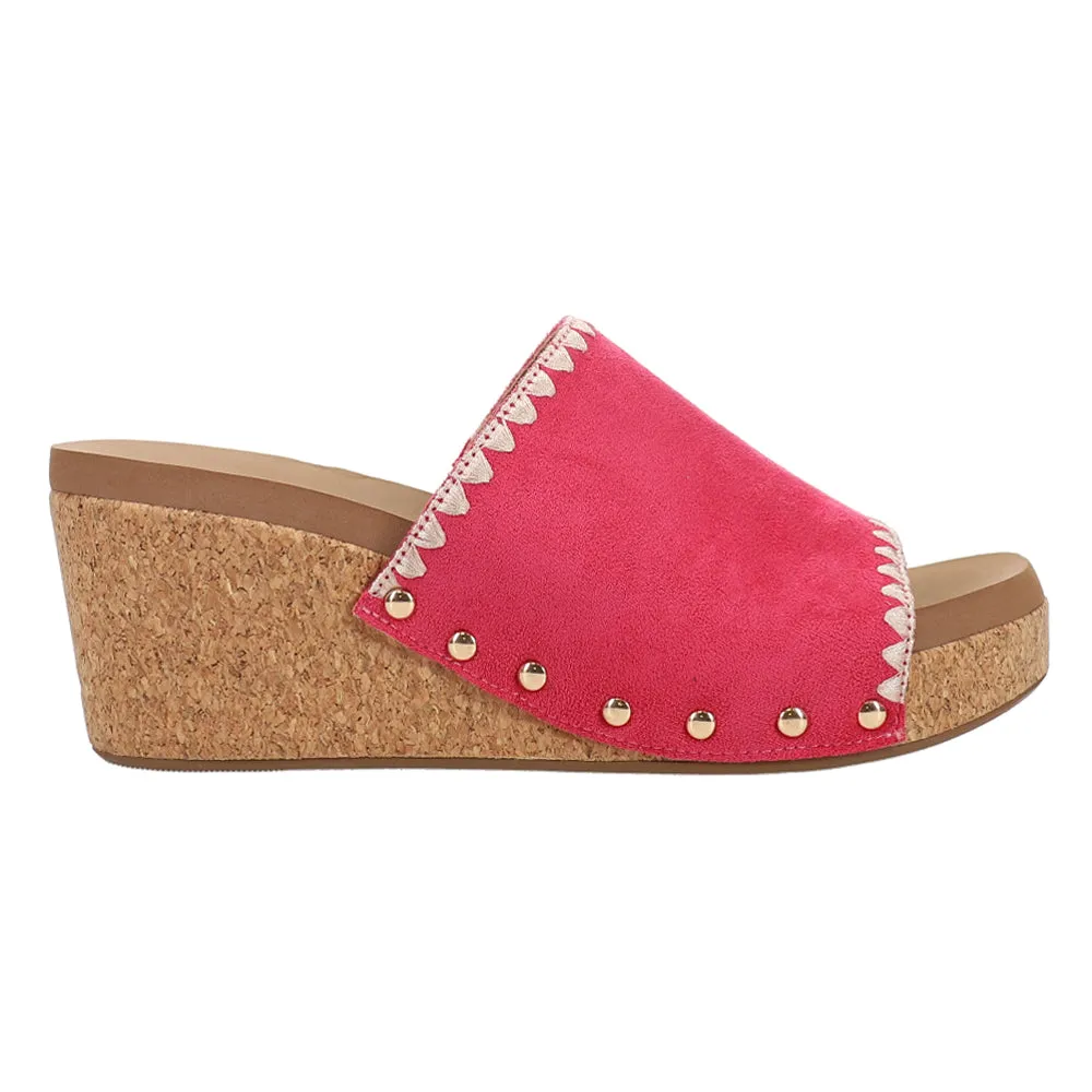 Stitch N Slide Studded Embroidered Wedge Sandals