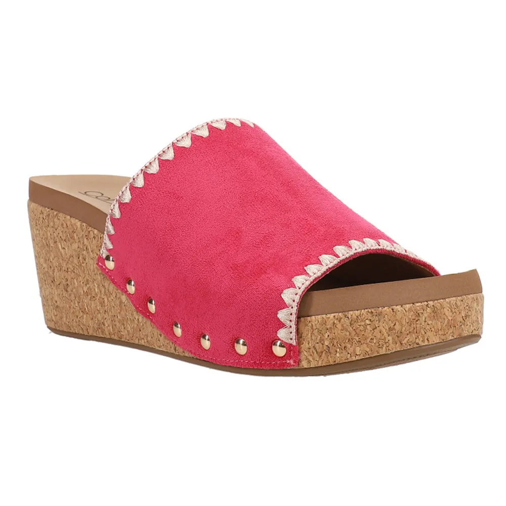 Stitch N Slide Studded Embroidered Wedge Sandals