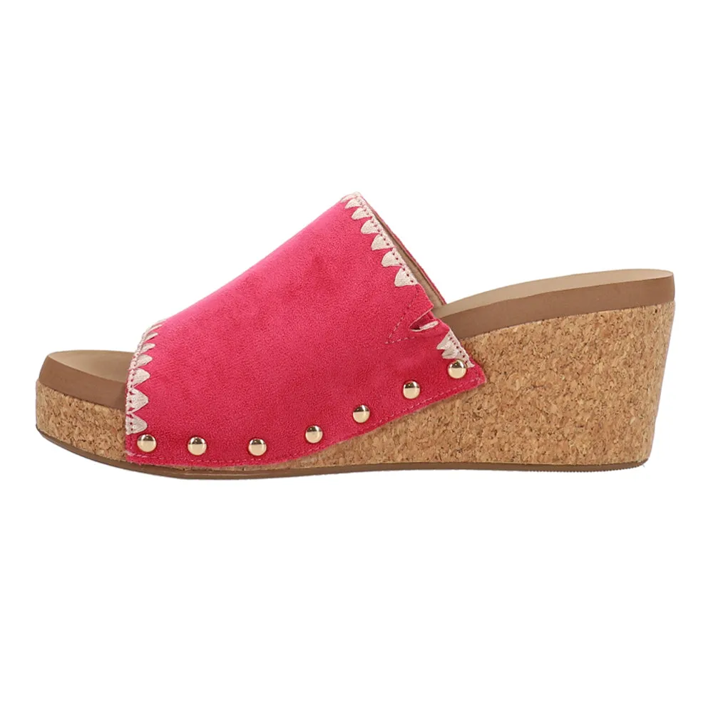 Stitch N Slide Studded Embroidered Wedge Sandals