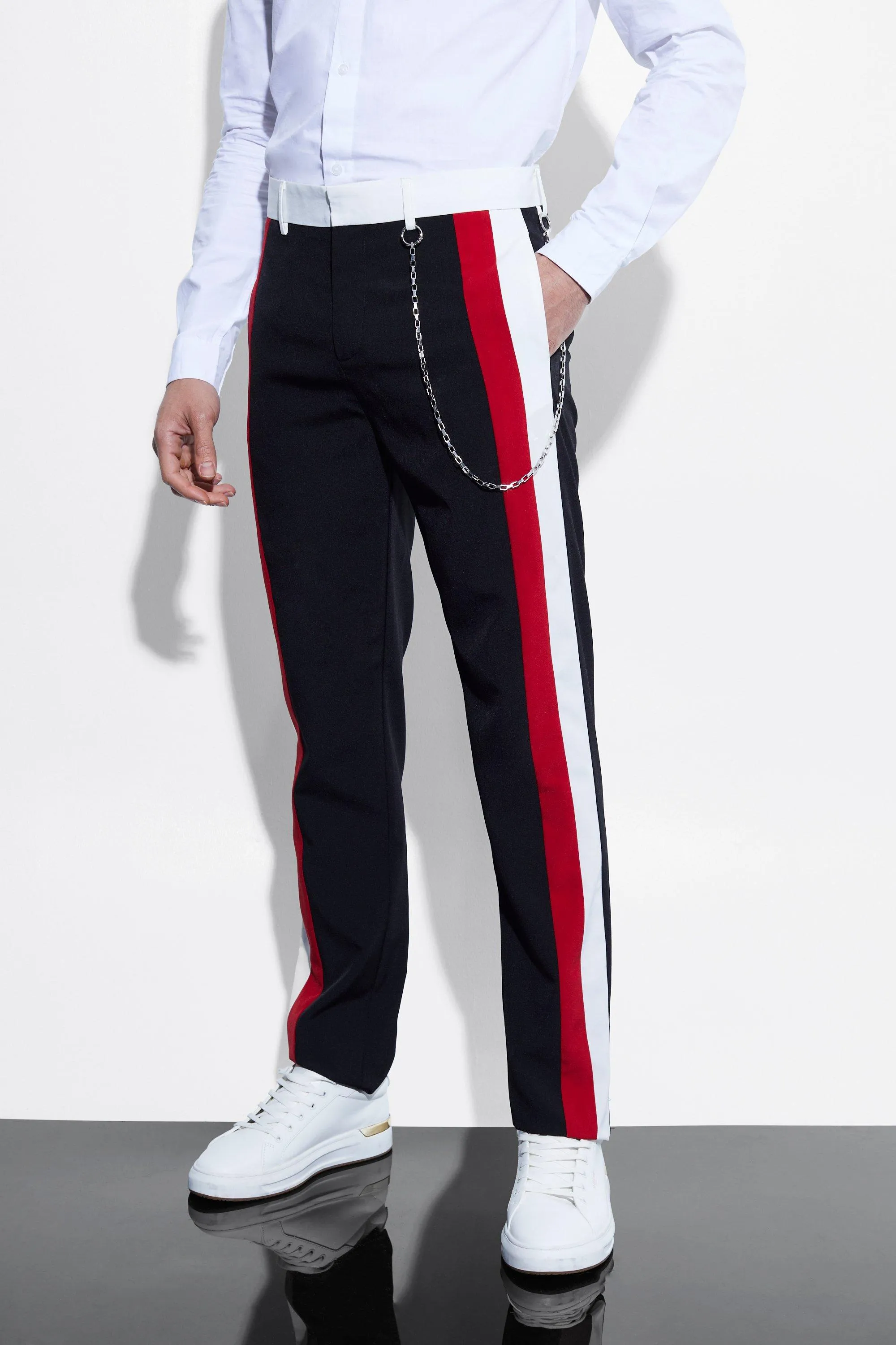 Straight Leg Varsity Side Panel Suit Trousers