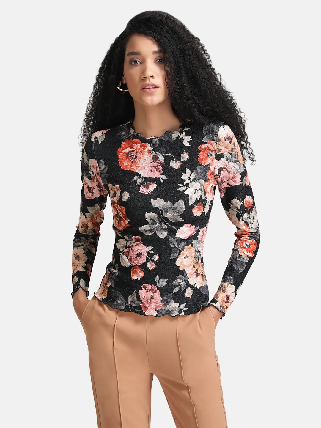 Stretchable Printed Long Sleeve Top