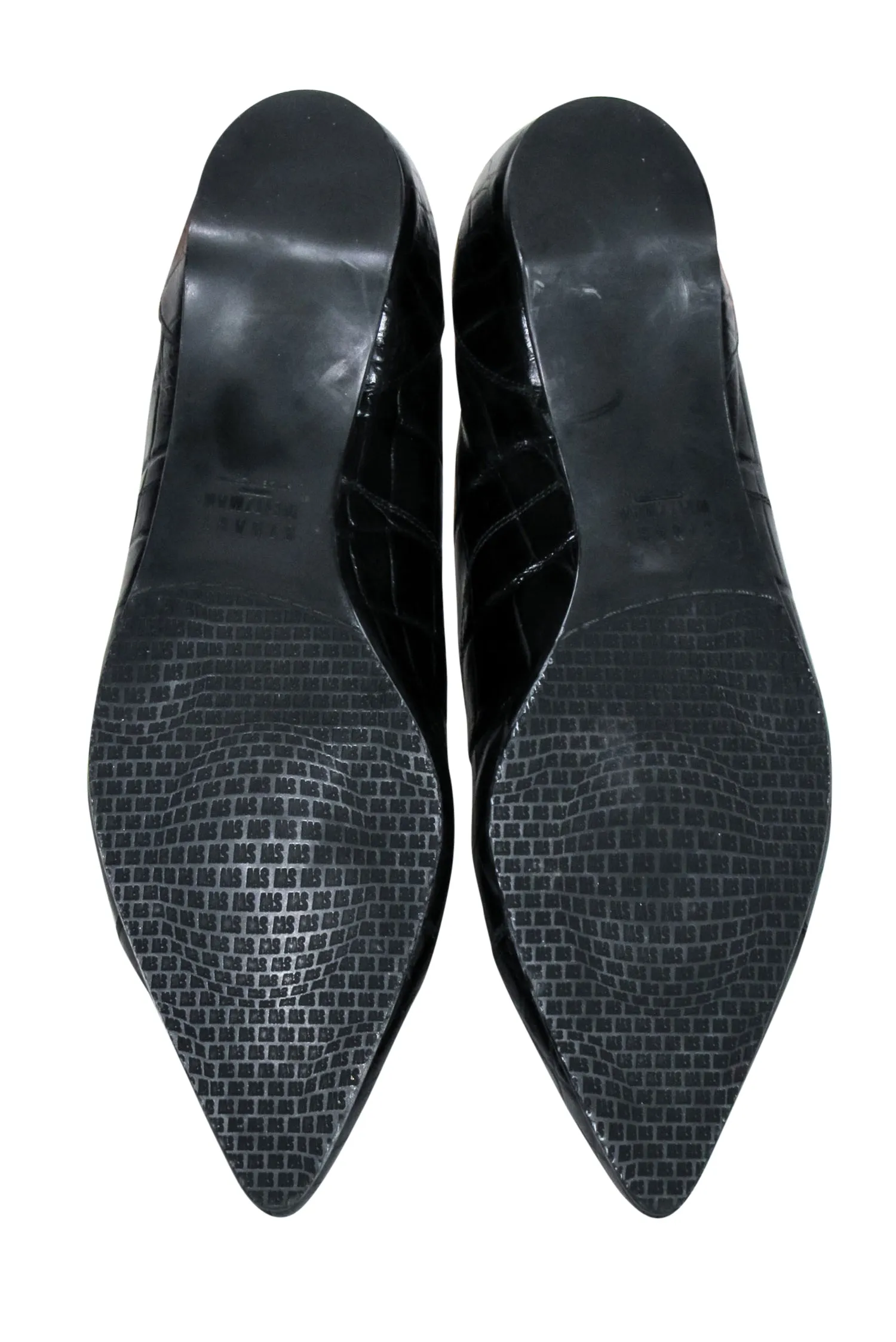 Stuart Weitzman - Black Croc Embossed Leather Flat Shoes Sz 8